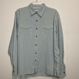 PD&C Sz Large Long Sleeve Casual Button Down Shirt Blue w/ Tiny Pattern